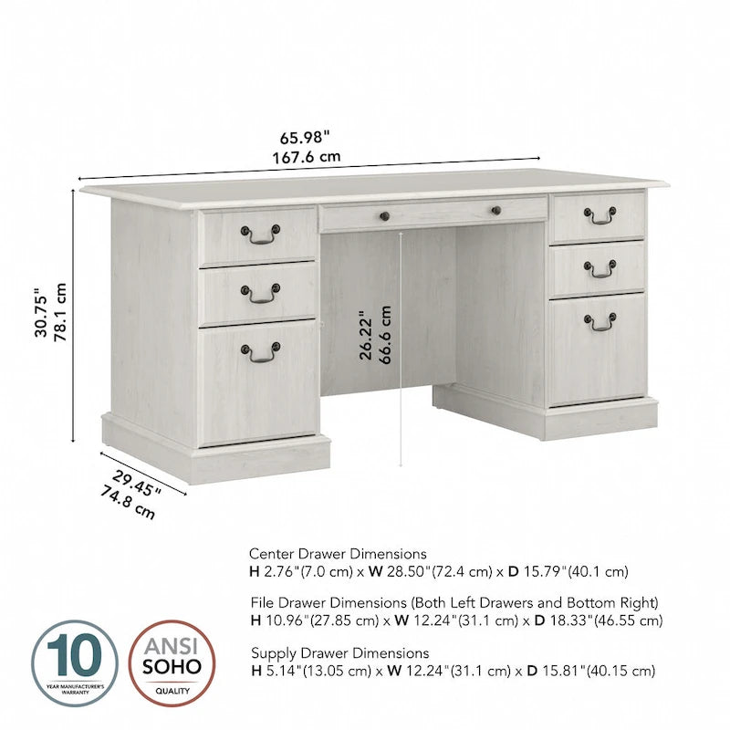 Bureau de direction Bush Furniture Saratoga avec tiroirs et rangements