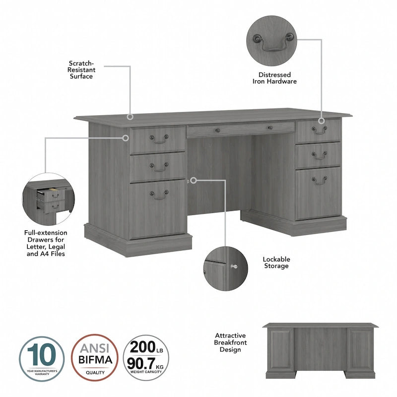 Bureau de direction Bush Furniture Saratoga avec tiroirs et rangements