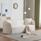 Canapé 3 places incurvé 82" en bouclette, beige/blanc