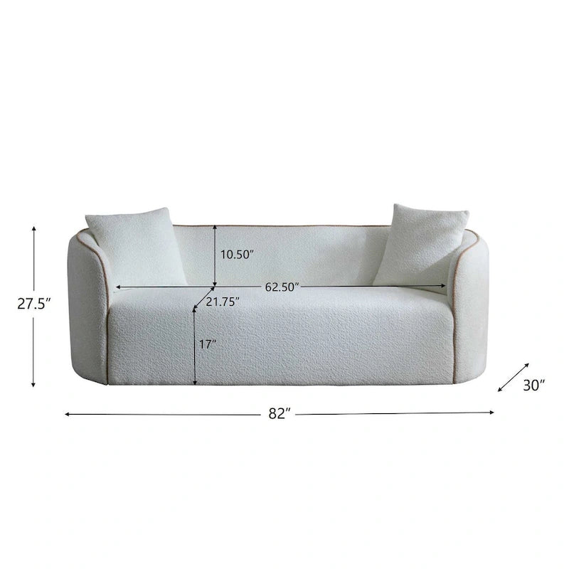 Canapé 3 places incurvé 82" en bouclette, beige/blanc