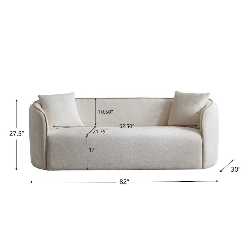Canapé 3 places incurvé 82" en bouclette, beige/blanc