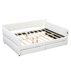 Lit de repos rembourré avec 2 tiroirs de rangement, cadre de canapé-lit queen size avec ports USB et support à lattes en bois