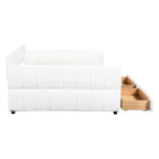 Lit de repos rembourré avec 2 tiroirs de rangement, cadre de canapé-lit queen size avec ports USB et support à lattes en bois