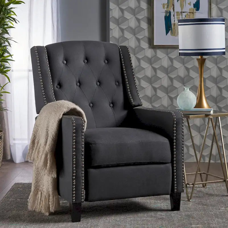 Fauteuil inclinable à dossier poussé en tissu – Marron / Gris foncé / Bleu sarcelle – Simple