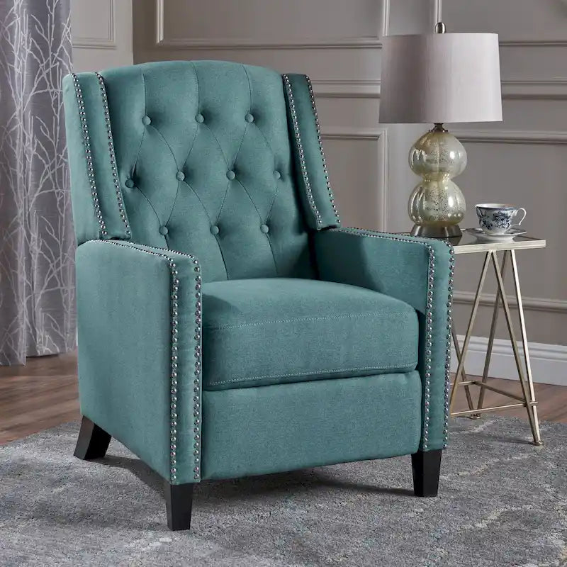 Fauteuil inclinable à dossier poussé en tissu – Marron / Gris foncé / Bleu sarcelle – Simple