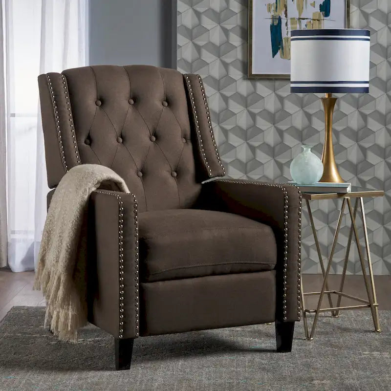 Fauteuil inclinable à dossier poussé en tissu – Marron / Gris foncé / Bleu sarcelle – Simple