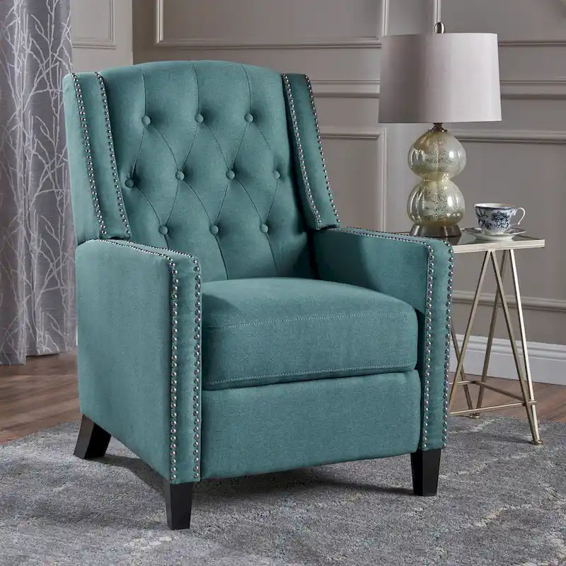 Fauteuil inclinable à dossier poussé en tissu – Marron / Gris foncé / Bleu sarcelle – Simple
