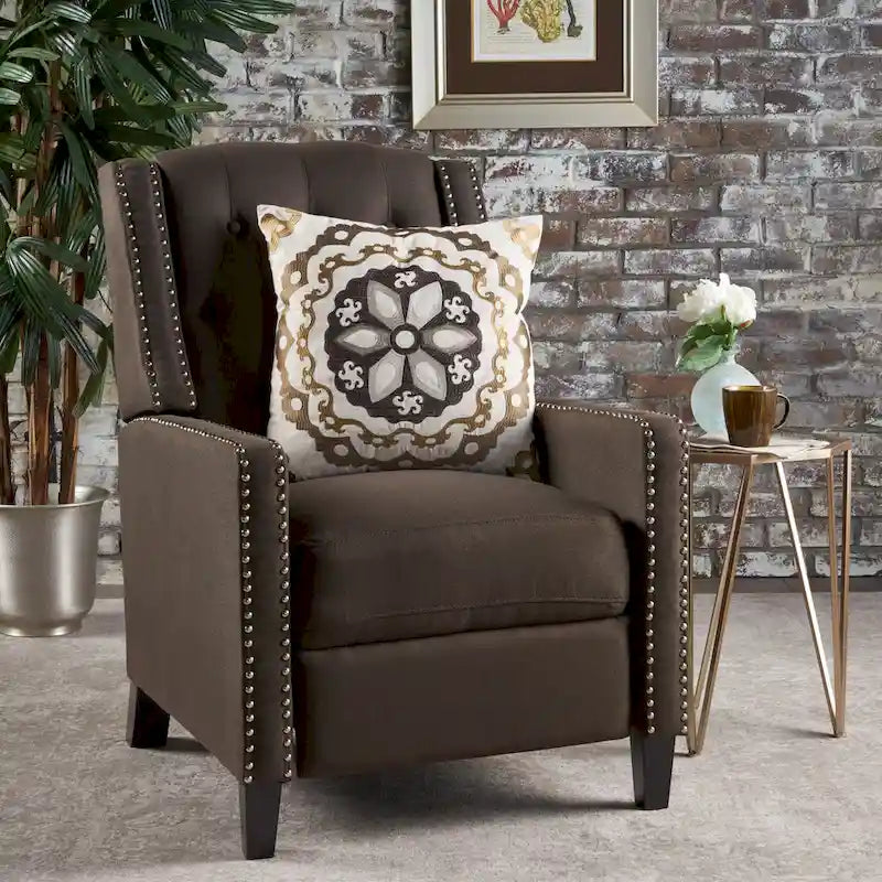 Fauteuil inclinable à dossier poussé en tissu – Marron / Gris foncé / Bleu sarcelle – Simple