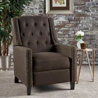 Fauteuil inclinable à dossier poussé en tissu – Marron / Gris foncé / Bleu sarcelle – Simple