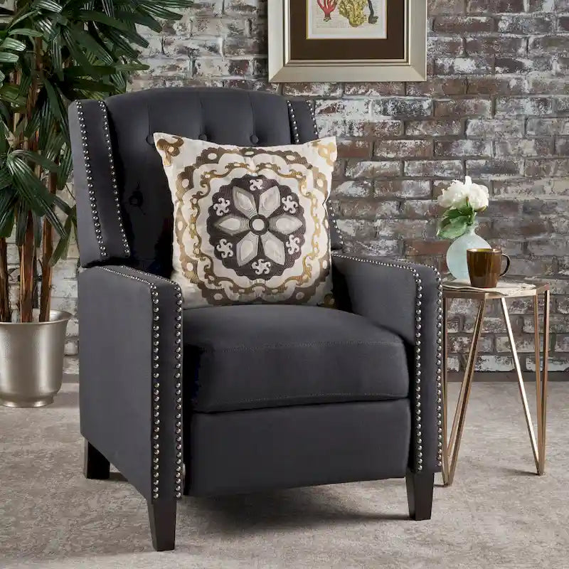 Fauteuil inclinable à dossier poussé en tissu – Marron / Gris foncé / Bleu sarcelle – Simple