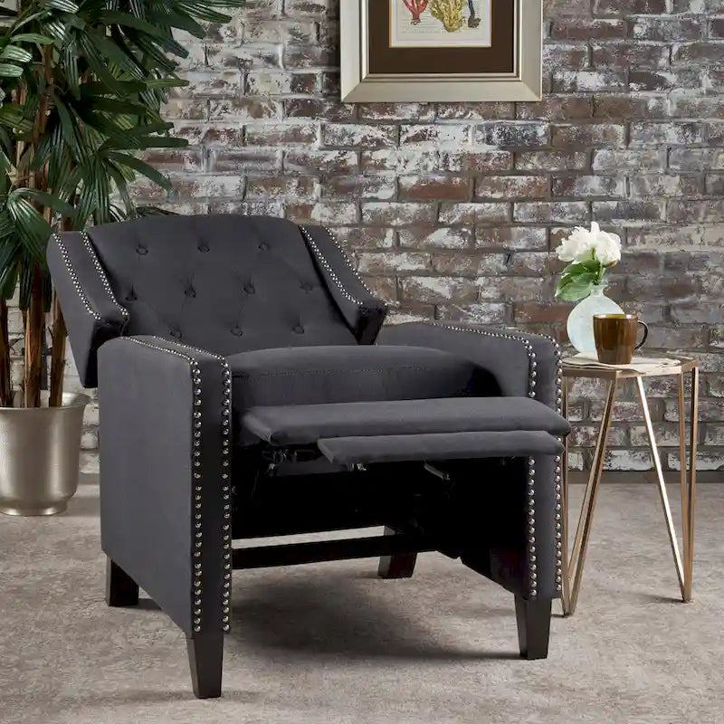 Fauteuil inclinable à dossier poussé en tissu – Marron / Gris foncé / Bleu sarcelle – Simple