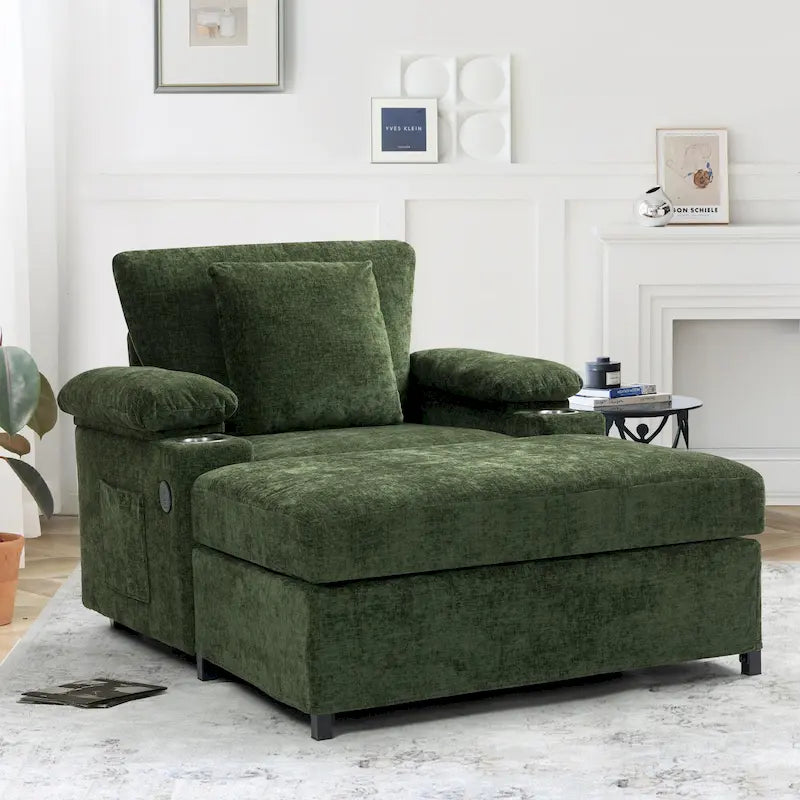 Fauteuil surdimensionné en chenille avec pouf et port USB
