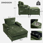 Fauteuil surdimensionné en chenille avec pouf et port USB