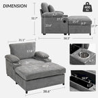 Fauteuil surdimensionné en chenille avec pouf et port USB