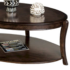 Table basse Orio avec étagères ouvertes, plateau ovale 124 cm, bois marron