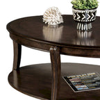 Table basse Orio avec étagères ouvertes, plateau ovale 124 cm, bois marron