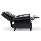 Fauteuil inclinable à dossier basculant, assise rembourrée et cloutée