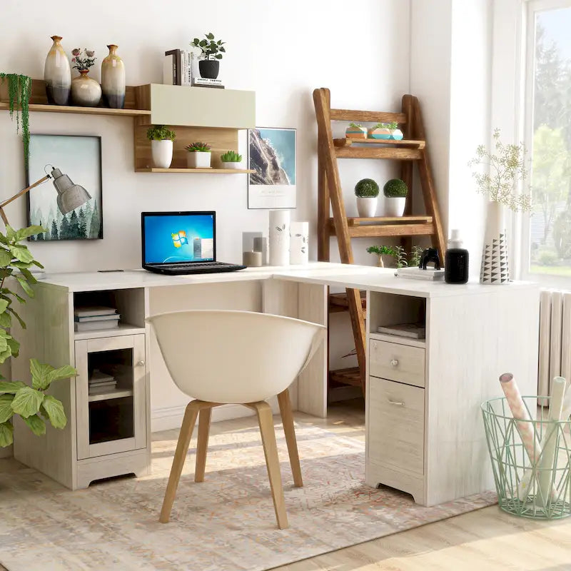 Bureau d'ordinateur en L Barlon Transitional de 59 pouces avec ports USB par Furniture of America