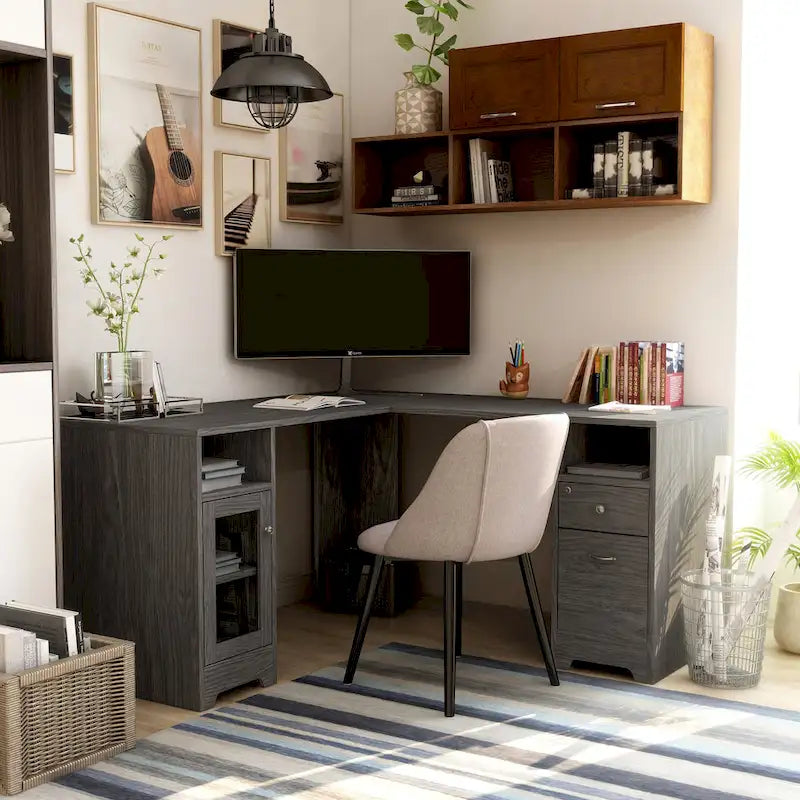 Bureau d'ordinateur en L Barlon Transitional de 59 pouces avec ports USB par Furniture of America