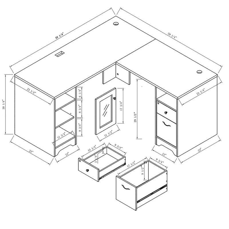 Bureau d'ordinateur en L Barlon Transitional de 59 pouces avec ports USB par Furniture of America