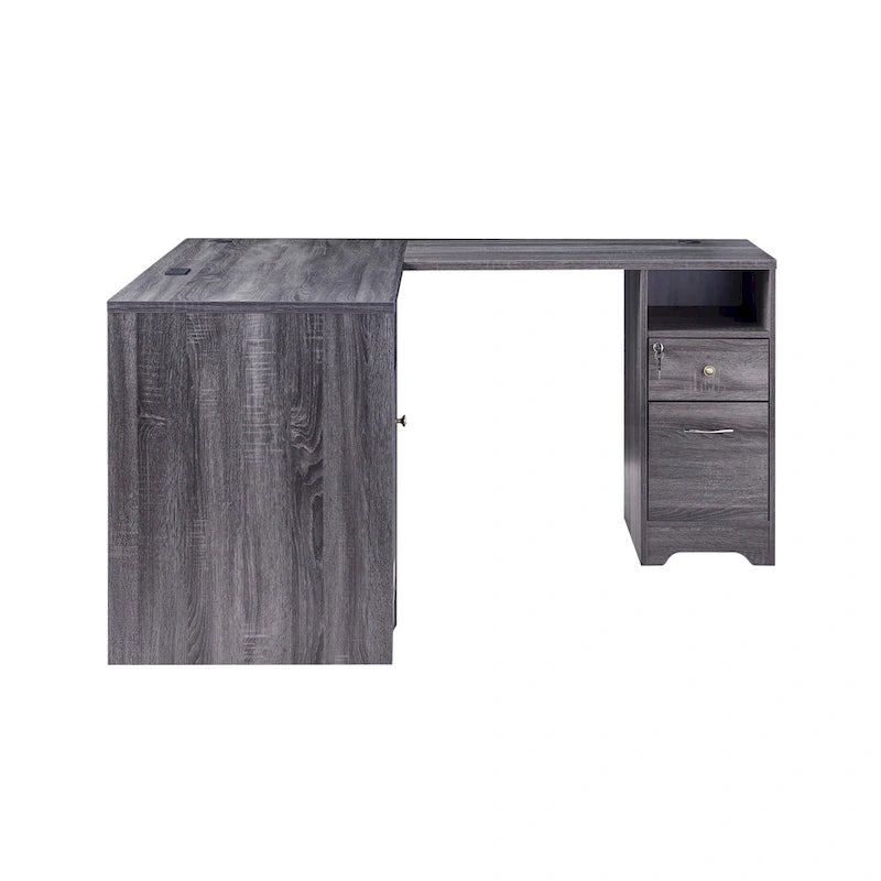 Bureau d'ordinateur en L Barlon Transitional de 59 pouces avec ports USB par Furniture of America