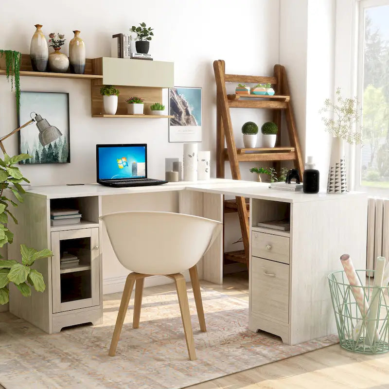 Bureau d'ordinateur en L Barlon Transitional de 59 pouces avec ports USB par Furniture of America