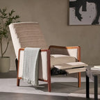 Fauteuil inclinable à pousser de style Mid-Century avec coutures en canaux – Bleu marine/Sable/Gris, cadre en noyer, 1 place