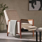 Fauteuil inclinable à pousser de style Mid-Century avec coutures en canaux – Bleu marine/Sable/Gris, cadre en noyer, 1 place