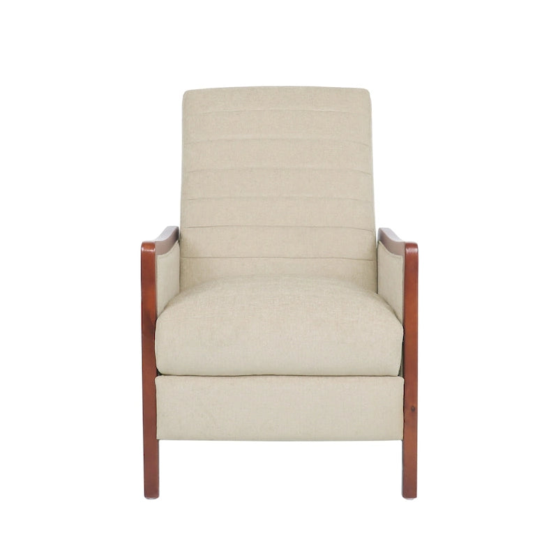 Fauteuil inclinable à pousser de style Mid-Century avec coutures en canaux – Bleu marine/Sable/Gris, cadre en noyer, 1 place