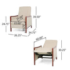 Fauteuil inclinable à pousser de style Mid-Century avec coutures en canaux – Bleu marine/Sable/Gris, cadre en noyer, 1 place