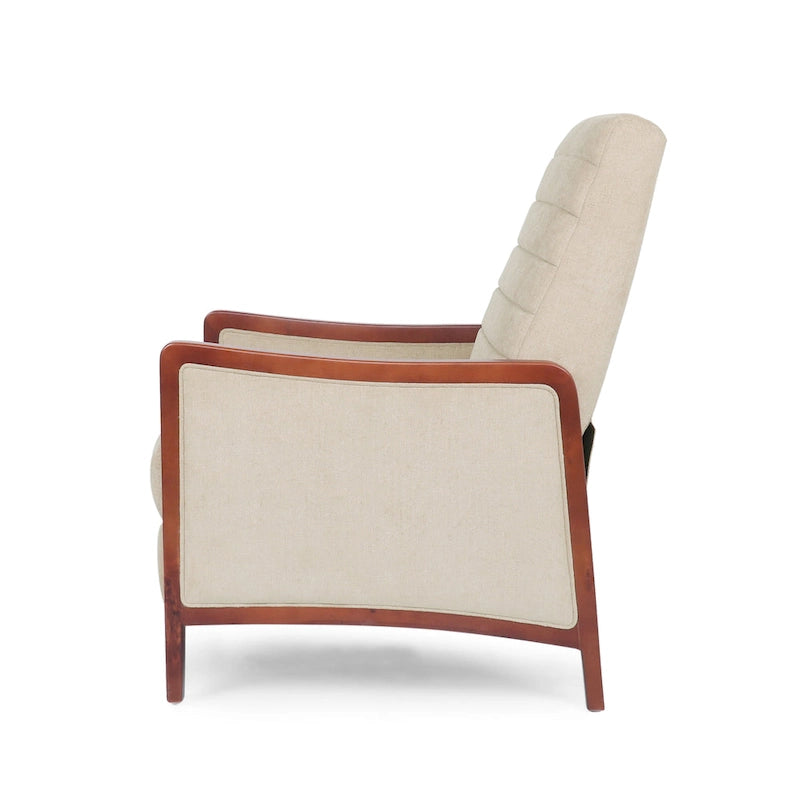 Fauteuil inclinable à pousser de style Mid-Century avec coutures en canaux – Bleu marine/Sable/Gris, cadre en noyer, 1 place