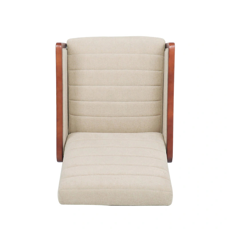 Fauteuil inclinable à pousser de style Mid-Century avec coutures en canaux – Bleu marine/Sable/Gris, cadre en noyer, 1 place