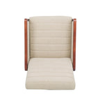 Fauteuil inclinable à pousser de style Mid-Century avec coutures en canaux – Bleu marine/Sable/Gris, cadre en noyer, 1 place