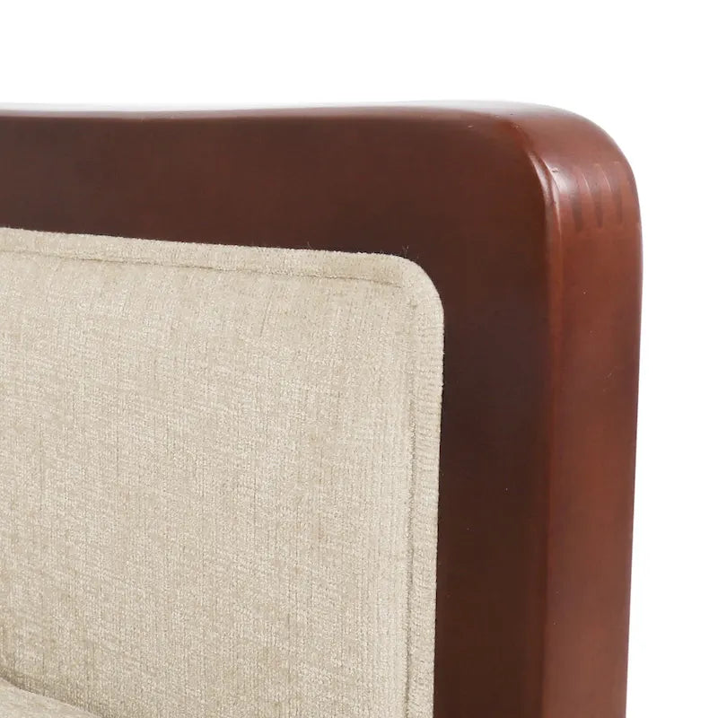 Fauteuil inclinable à pousser de style Mid-Century avec coutures en canaux – Bleu marine/Sable/Gris, cadre en noyer, 1 place