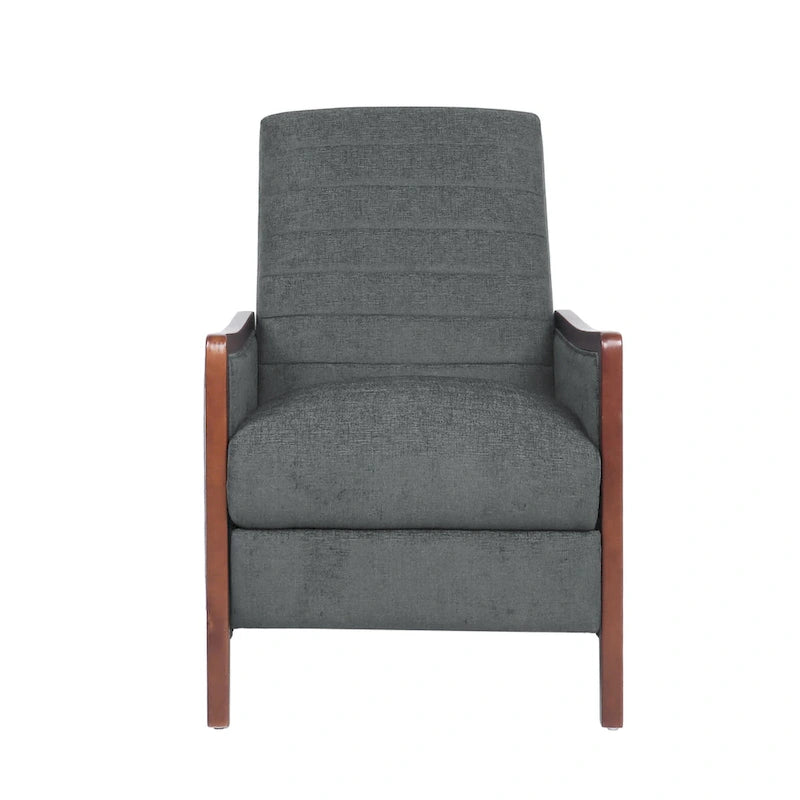 Fauteuil inclinable à pousser de style Mid-Century avec coutures en canaux – Bleu marine/Sable/Gris, cadre en noyer, 1 place