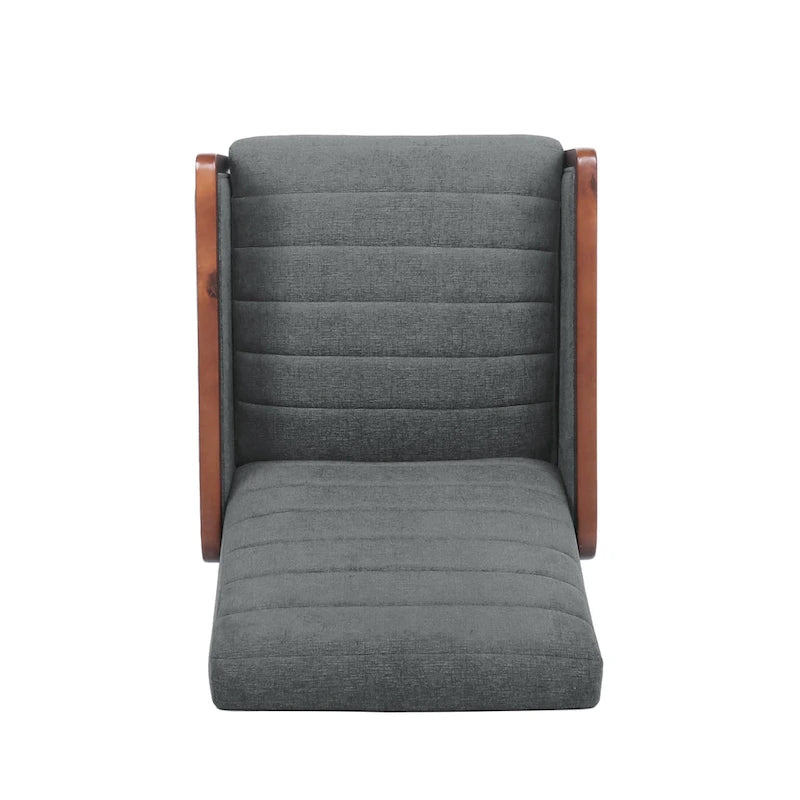 Fauteuil inclinable à pousser de style Mid-Century avec coutures en canaux – Bleu marine/Sable/Gris, cadre en noyer, 1 place