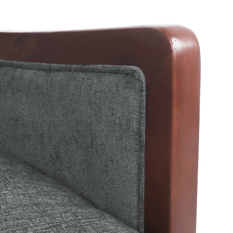 Fauteuil inclinable à pousser de style Mid-Century avec coutures en canaux – Bleu marine/Sable/Gris, cadre en noyer, 1 place