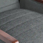 Fauteuil inclinable à pousser de style Mid-Century avec coutures en canaux – Bleu marine/Sable/Gris, cadre en noyer, 1 place
