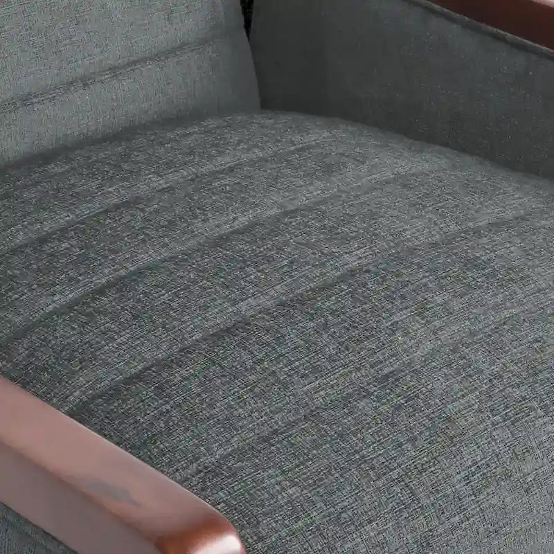 Fauteuil inclinable à pousser de style Mid-Century avec coutures en canaux – Bleu marine/Sable/Gris, cadre en noyer, 1 place