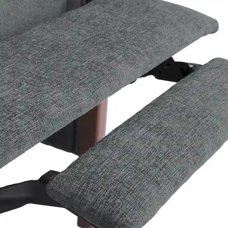 Fauteuil inclinable à pousser de style Mid-Century avec coutures en canaux – Bleu marine/Sable/Gris, cadre en noyer, 1 place