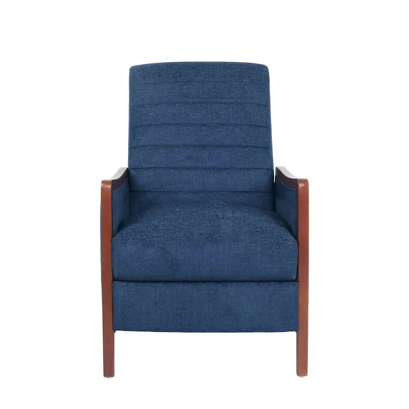 Fauteuil inclinable à pousser de style Mid-Century avec coutures en canaux – Bleu marine/Sable/Gris, cadre en noyer, 1 place