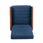 Fauteuil inclinable à pousser de style Mid-Century avec coutures en canaux – Bleu marine/Sable/Gris, cadre en noyer, 1 place
