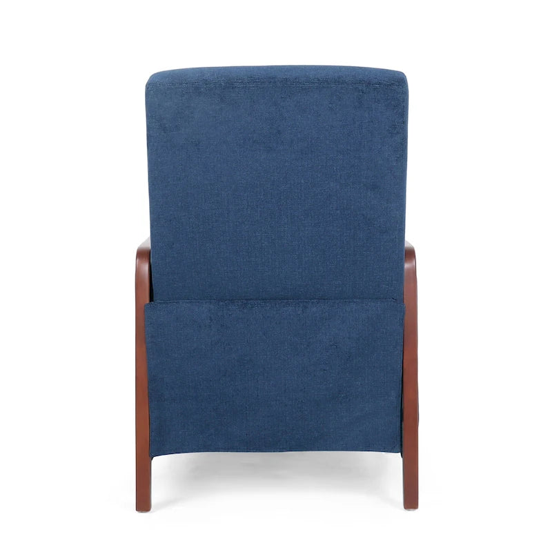 Fauteuil inclinable à pousser de style Mid-Century avec coutures en canaux – Bleu marine/Sable/Gris, cadre en noyer, 1 place