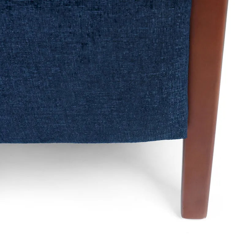 Fauteuil inclinable à pousser de style Mid-Century avec coutures en canaux – Bleu marine/Sable/Gris, cadre en noyer, 1 place