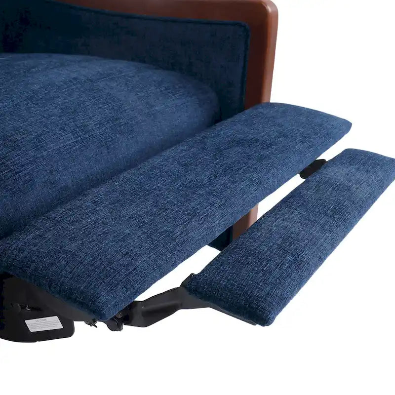 Fauteuil inclinable à pousser de style Mid-Century avec coutures en canaux – Bleu marine/Sable/Gris, cadre en noyer, 1 place