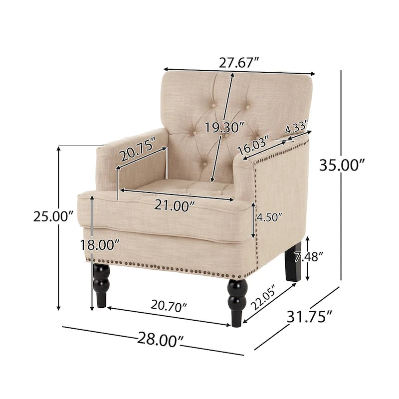 Fauteuil club en tissu à dossier capitonné Malone par Christopher Knight Home - 28,00 L x 29,50 l x 33,50 H