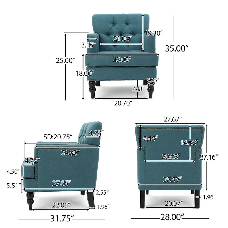 Fauteuil club en tissu à dossier capitonné Malone par Christopher Knight Home - 28,00 L x 29,50 l x 33,50 H