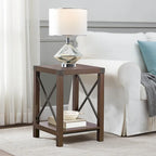 Table d'appoint rustique Ledel de style ferme avec étagère de rangement