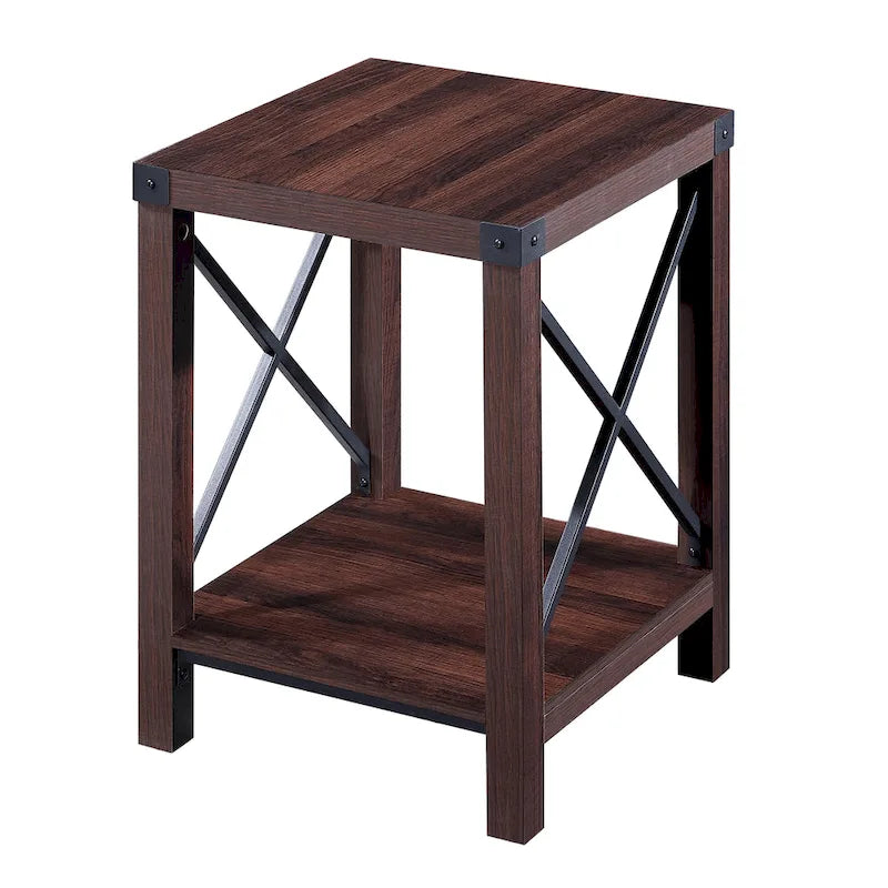 Table d'appoint rustique Ledel de style ferme avec étagère de rangement