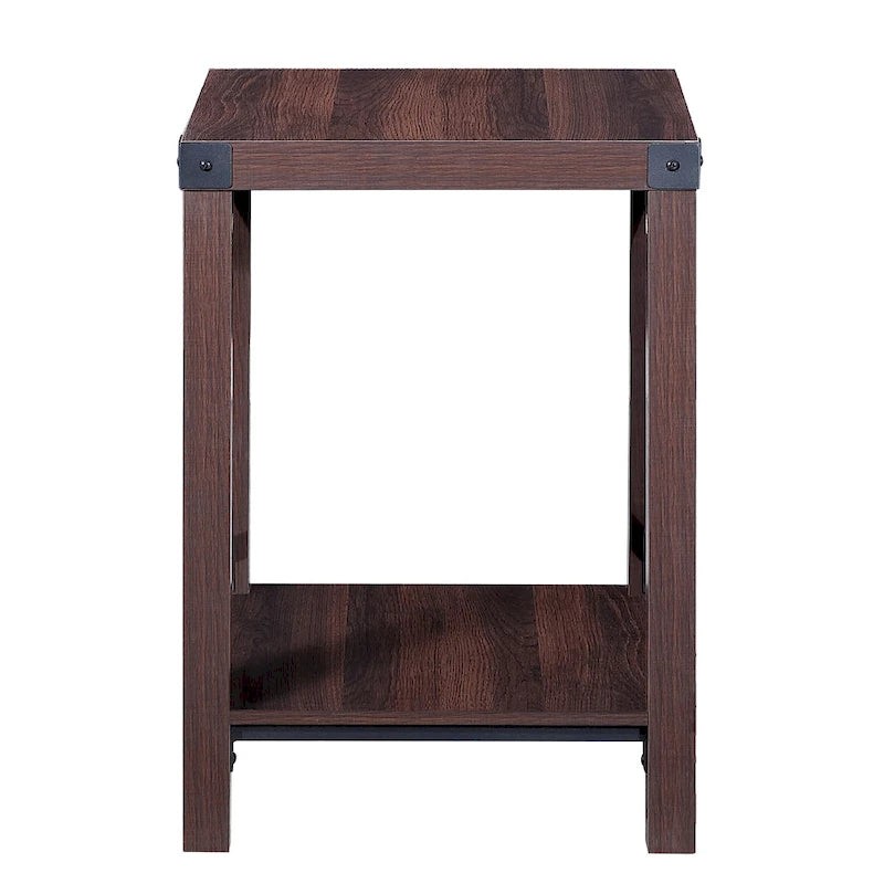 Table d'appoint rustique Ledel de style ferme avec étagère de rangement